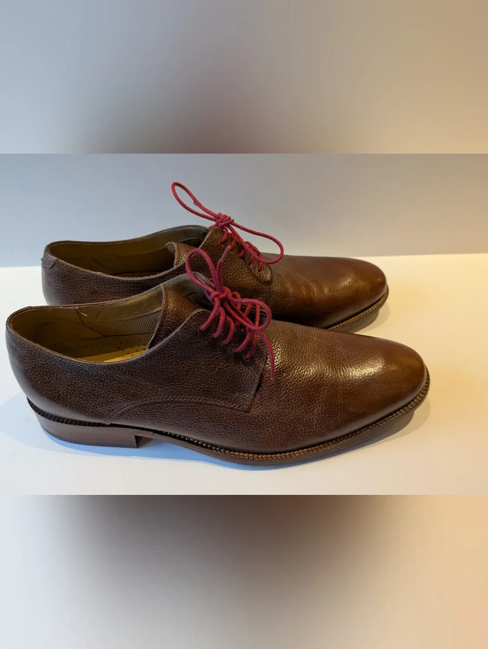 Classic Cole Haan Brown Leather Derby Shoes with Red Laces